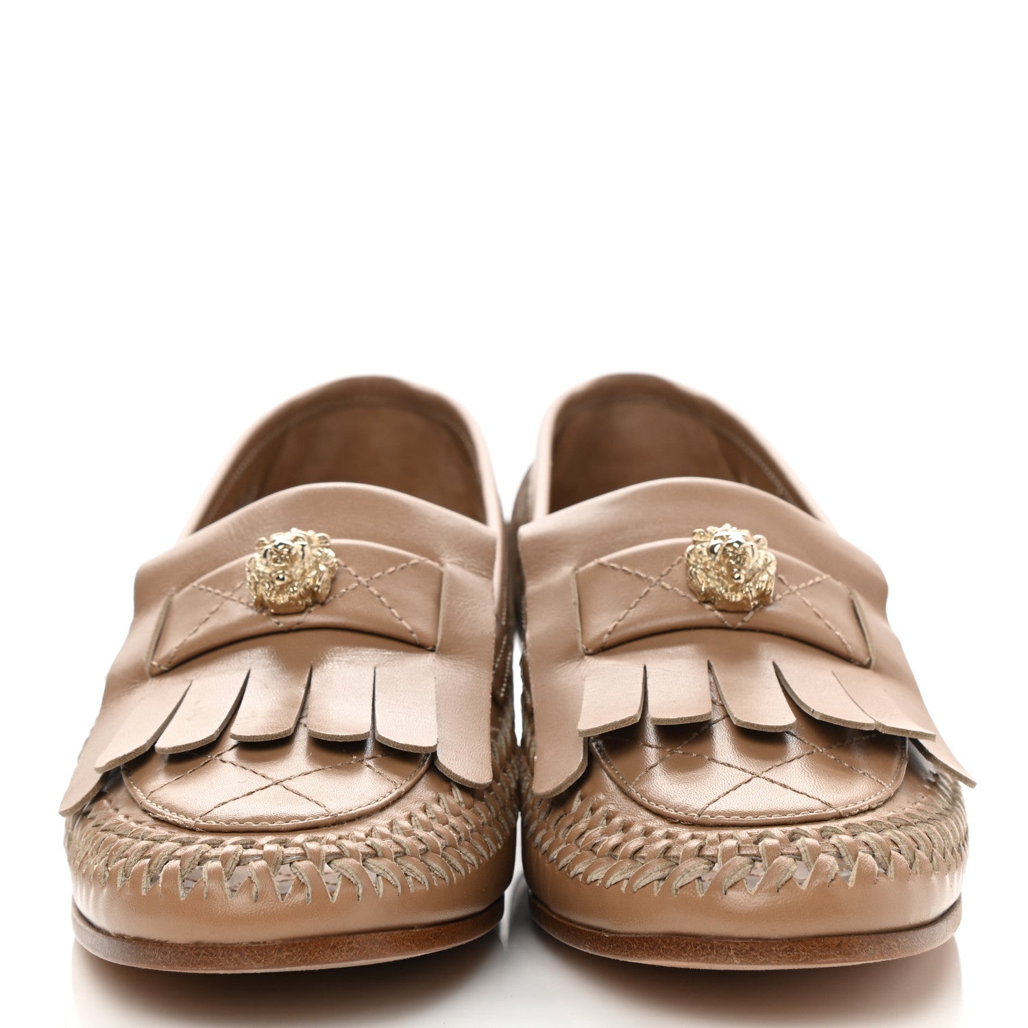 Chanel Lambskin Braided Kangaroo Mocassin Loafers 37 Light Beige 2 of 7