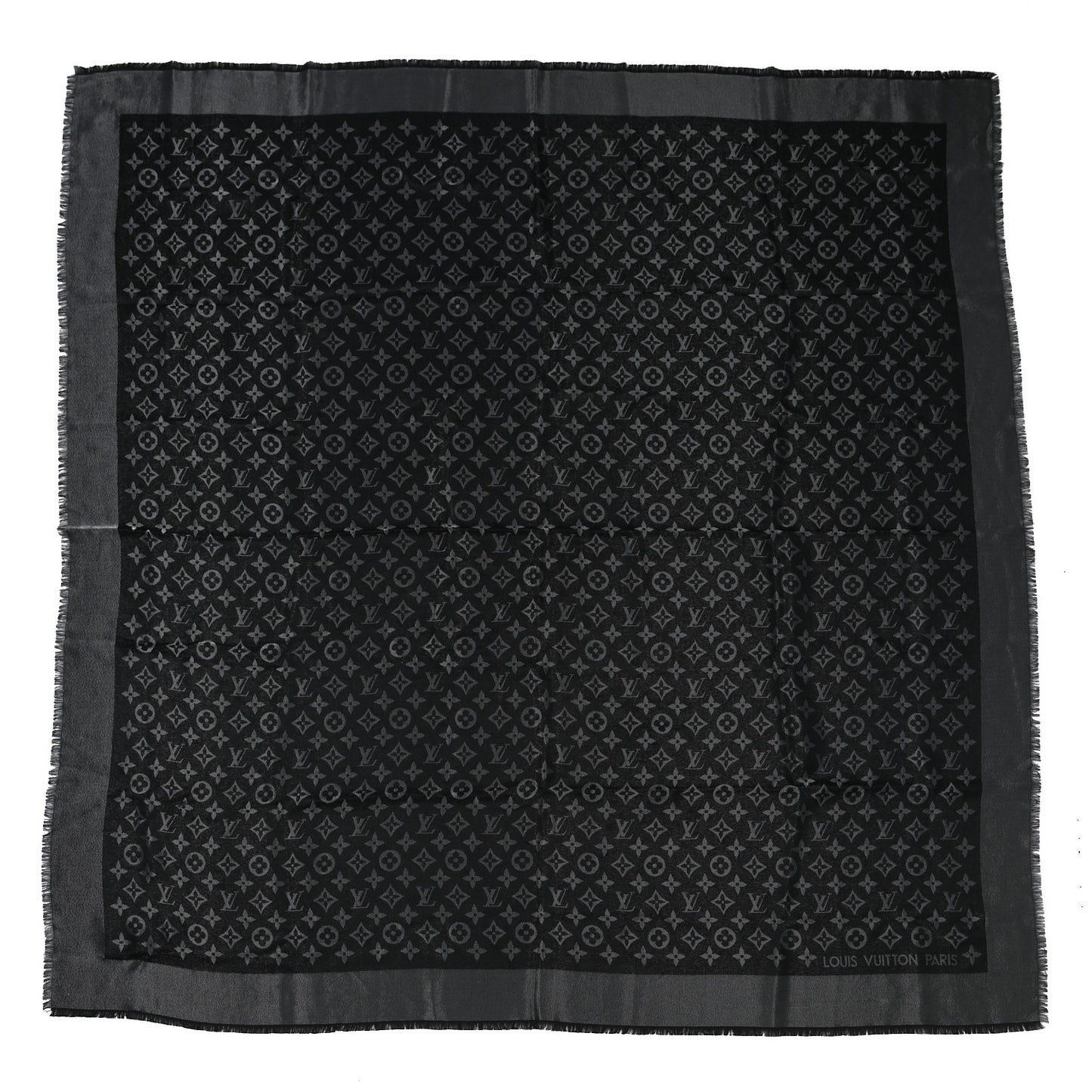 Silk Wool Monogram Shine Shawl Black