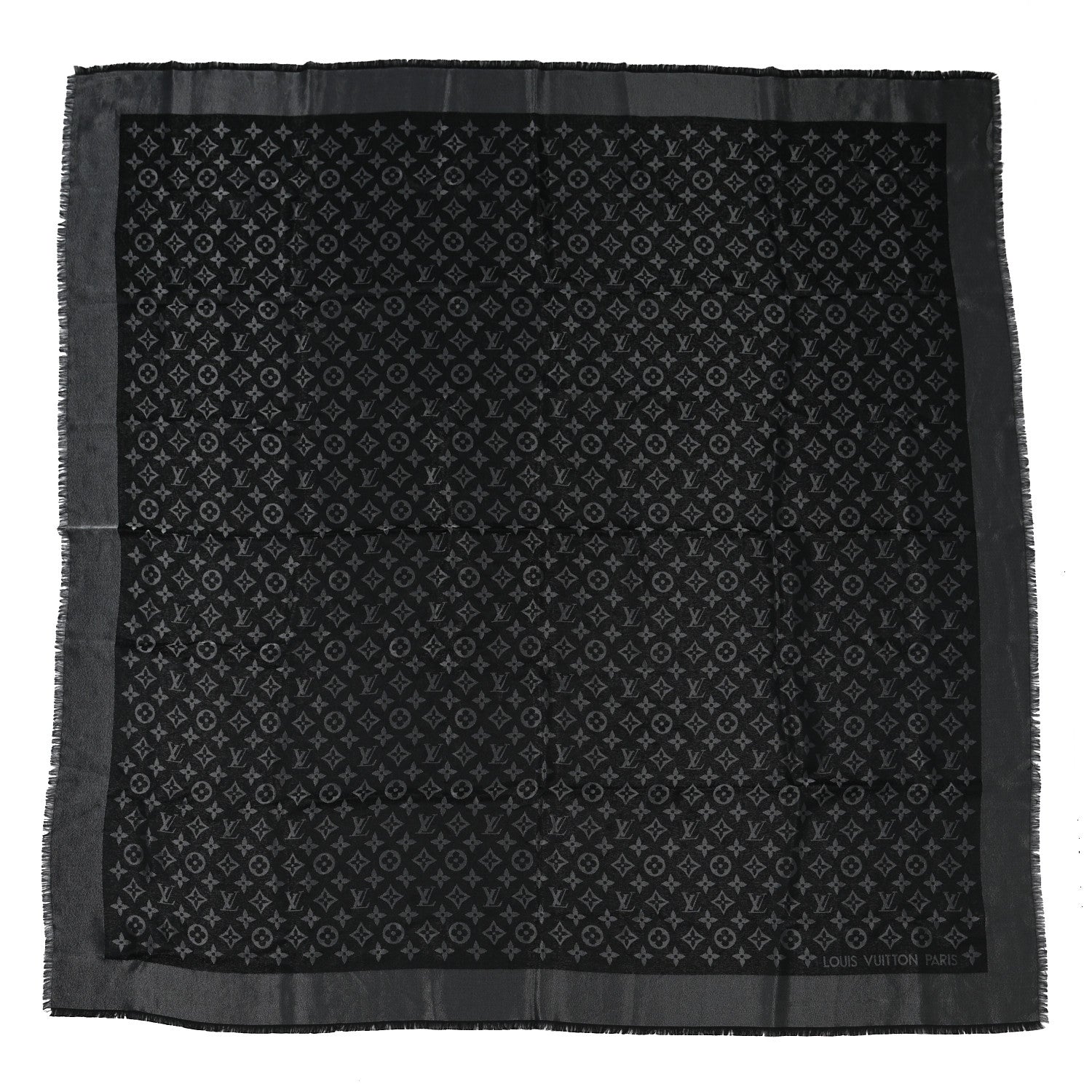 Louis Vuitton Silk Wool Monogram Shine Shawl Black 1 of 3