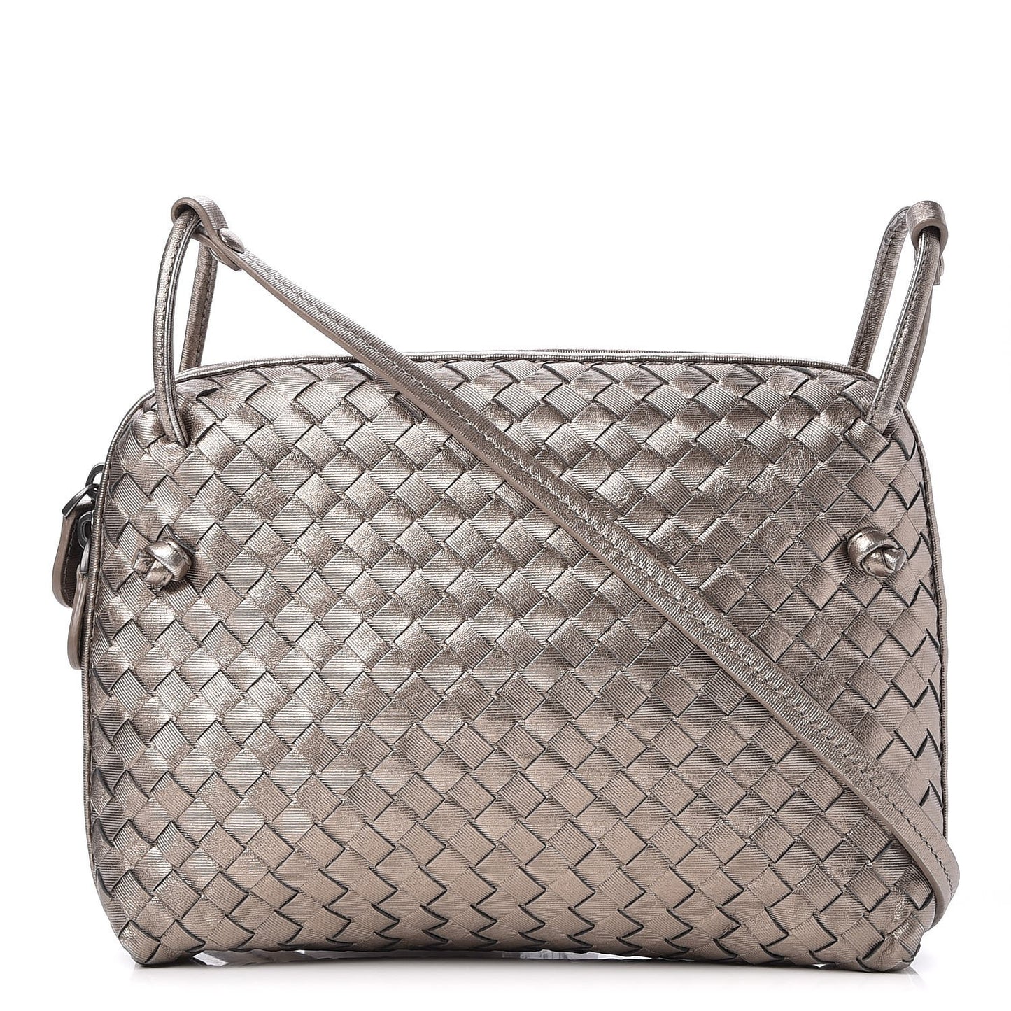 Metallic Grosgrain Intrecciato Pillow Crossbody Messenger Fume