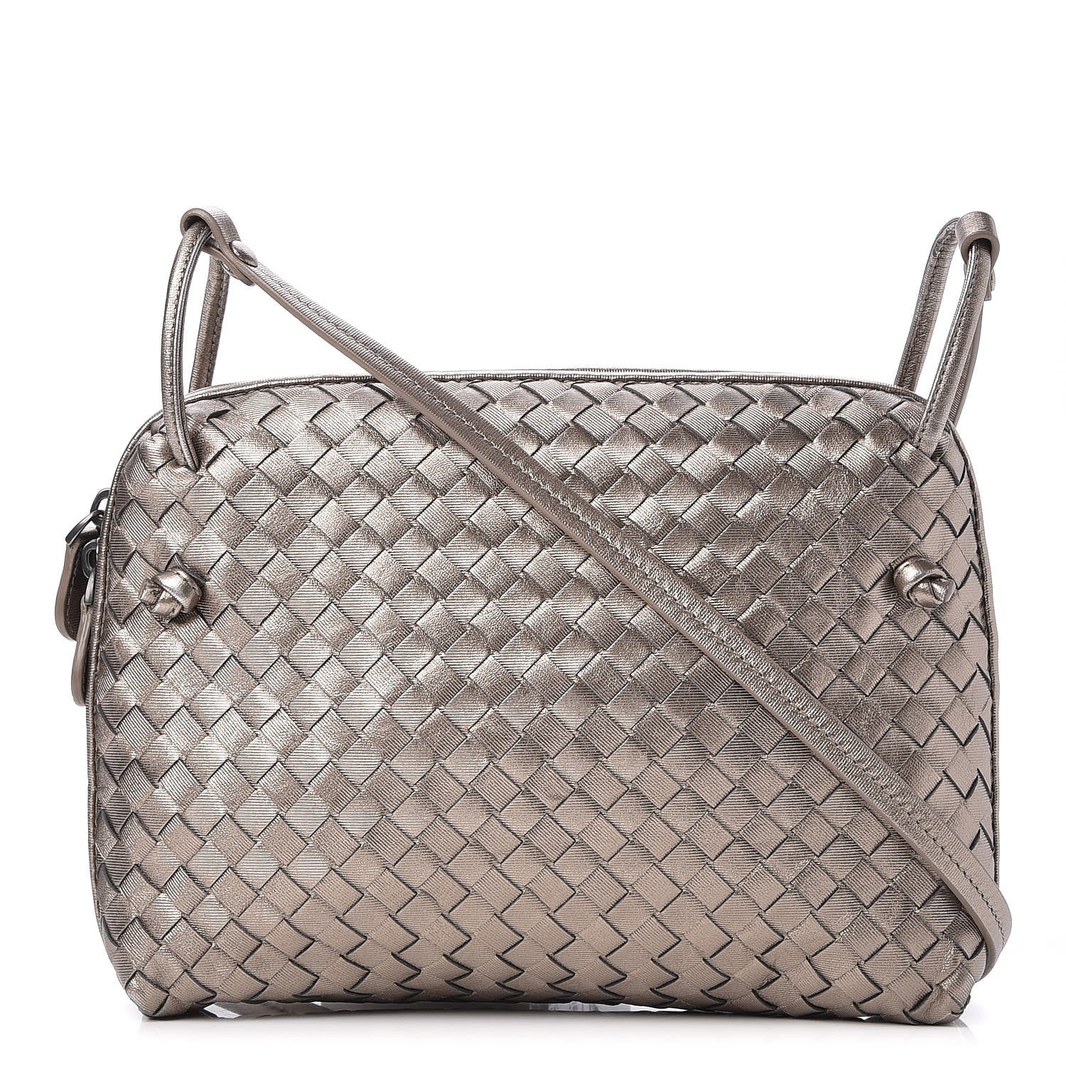 Bottega Veneta Metallic Grosgrain Intrecciato Pillow Crossbody Messenger Fume 1 of 7