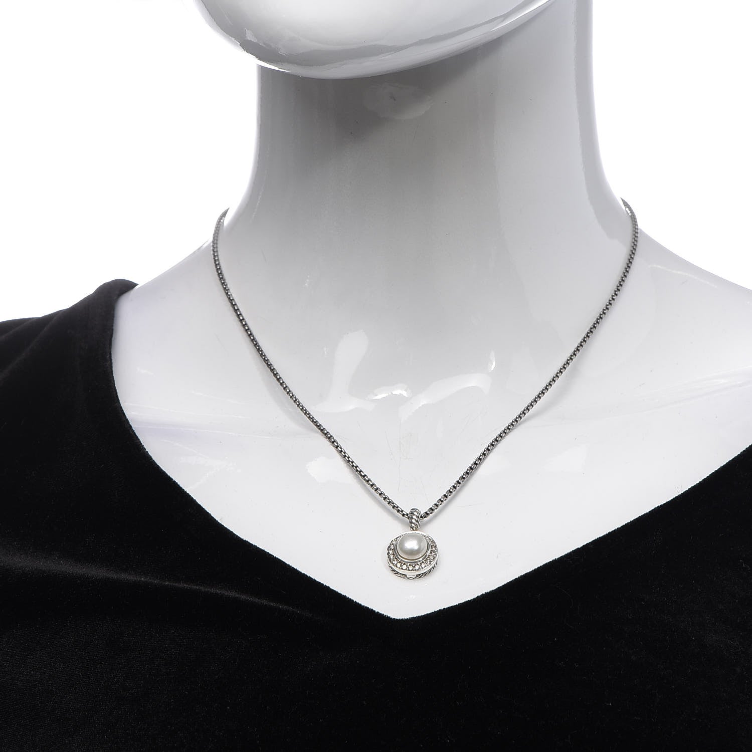 David Yurman Sterling Silver Diamond Pearl 8mm Cerise Pendant Necklace 2 of 6