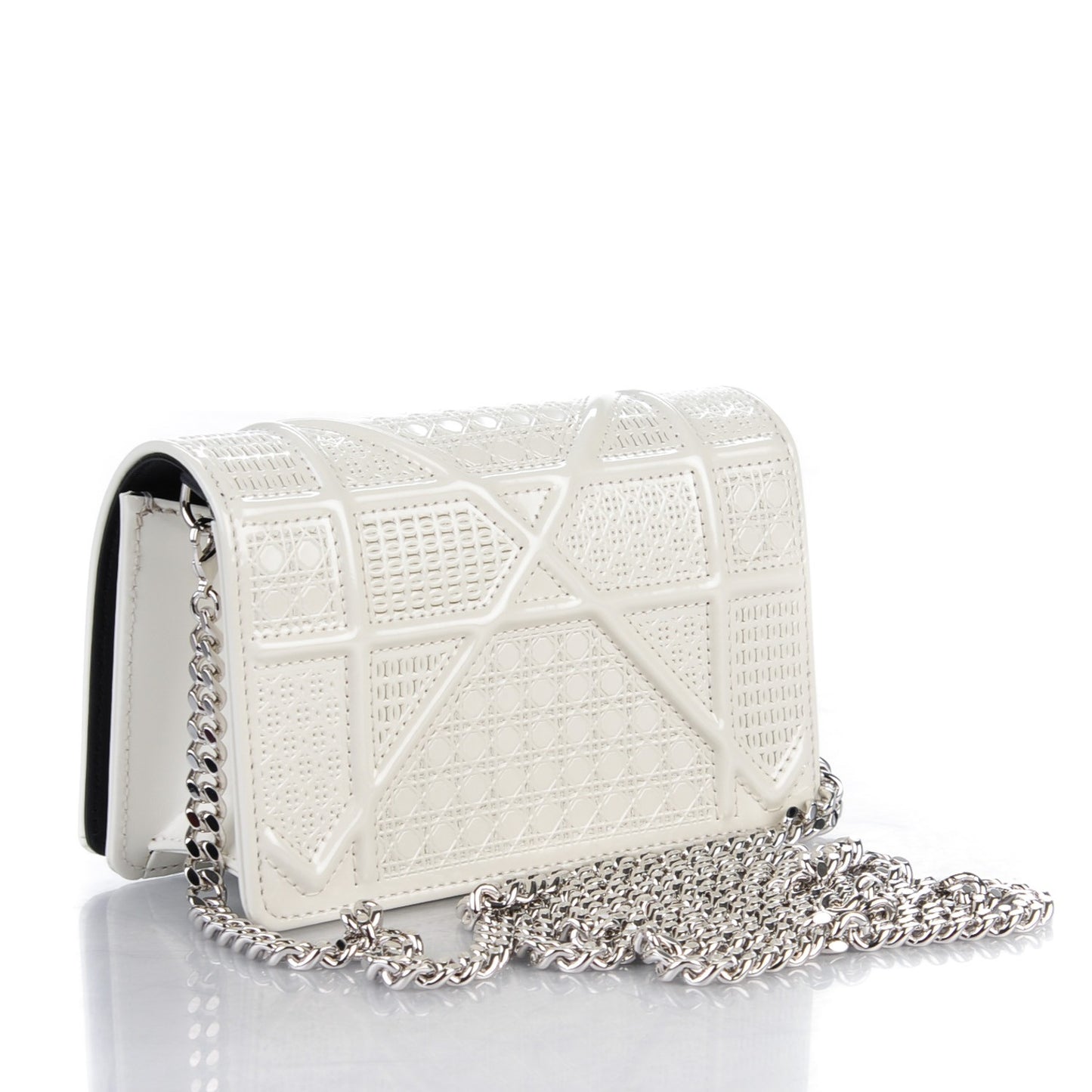 Patent Micro-Cannage Baby Diorama Flap Bag White