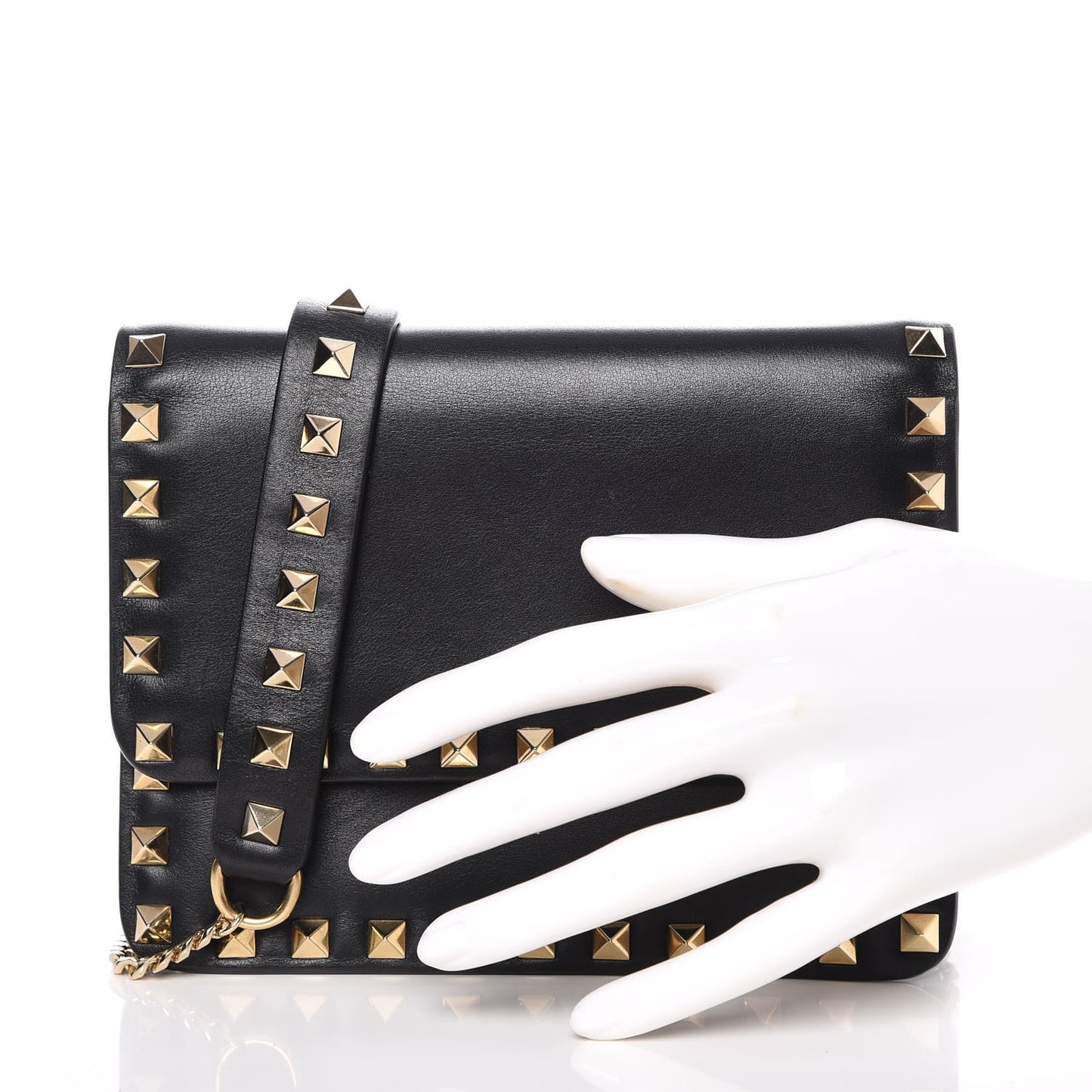 Vitello Mini Rockstud Chain Flap Crossbody Bag Black
