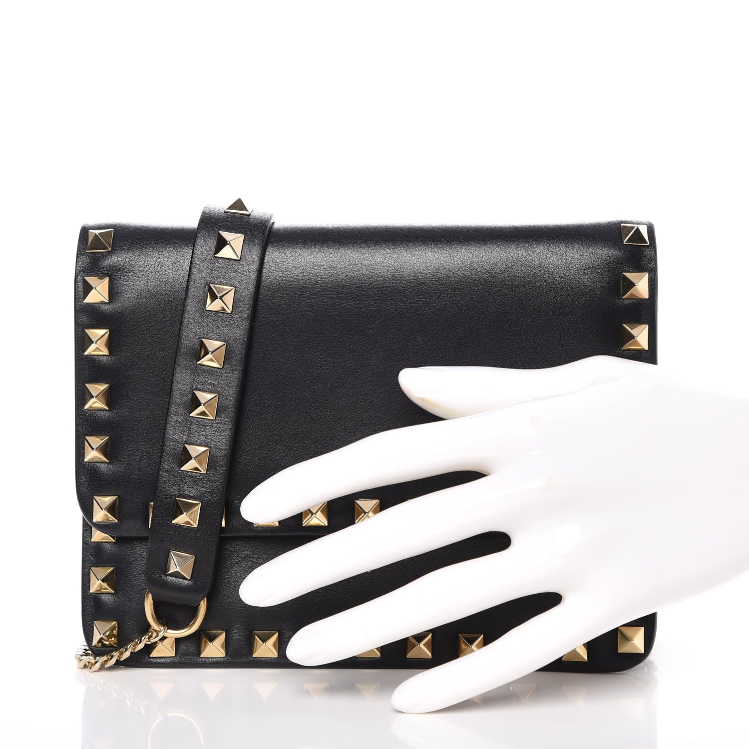 Valentino Garavani Vitello Mini Rockstud Chain Flap Crossbody Bag Black 3 of 11