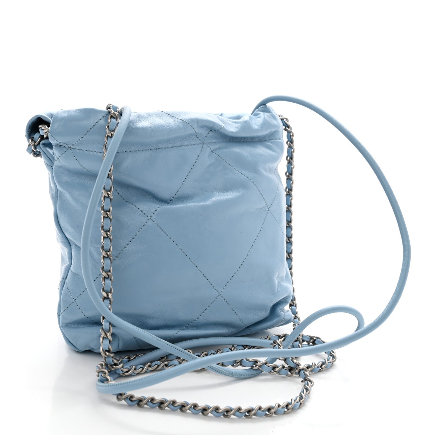Shiny Calfskin Quilted Mini Chanel 22 Light Blue