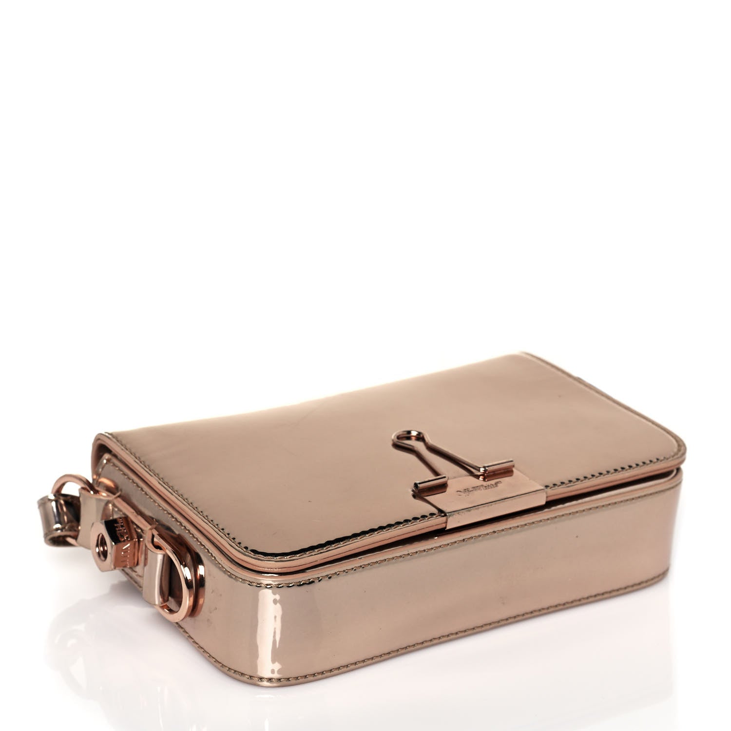 Off-White Patent Mirror Binder Clip Bag Rose Gold 4 of 17