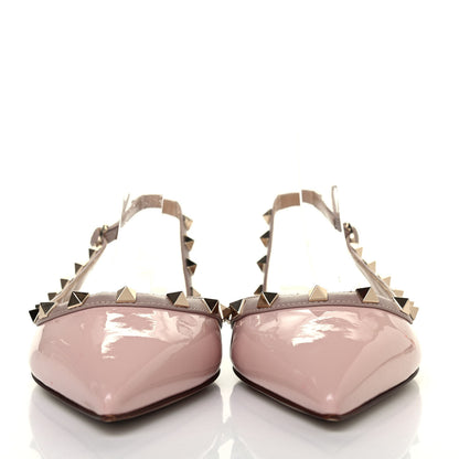 Valentino Garavani Patent Rockstud Slingback Flats 37.5 Water Rose Poudre 2 of 4