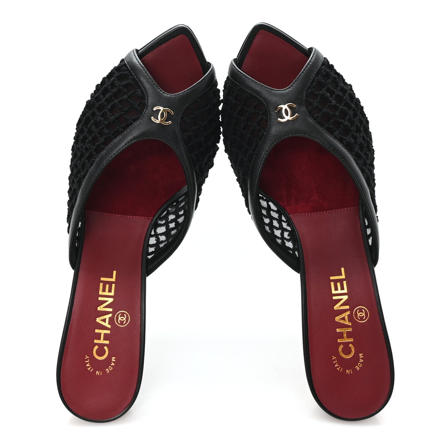Mesh Cotton Lambskin CC Coco Beach Mules 40 Black