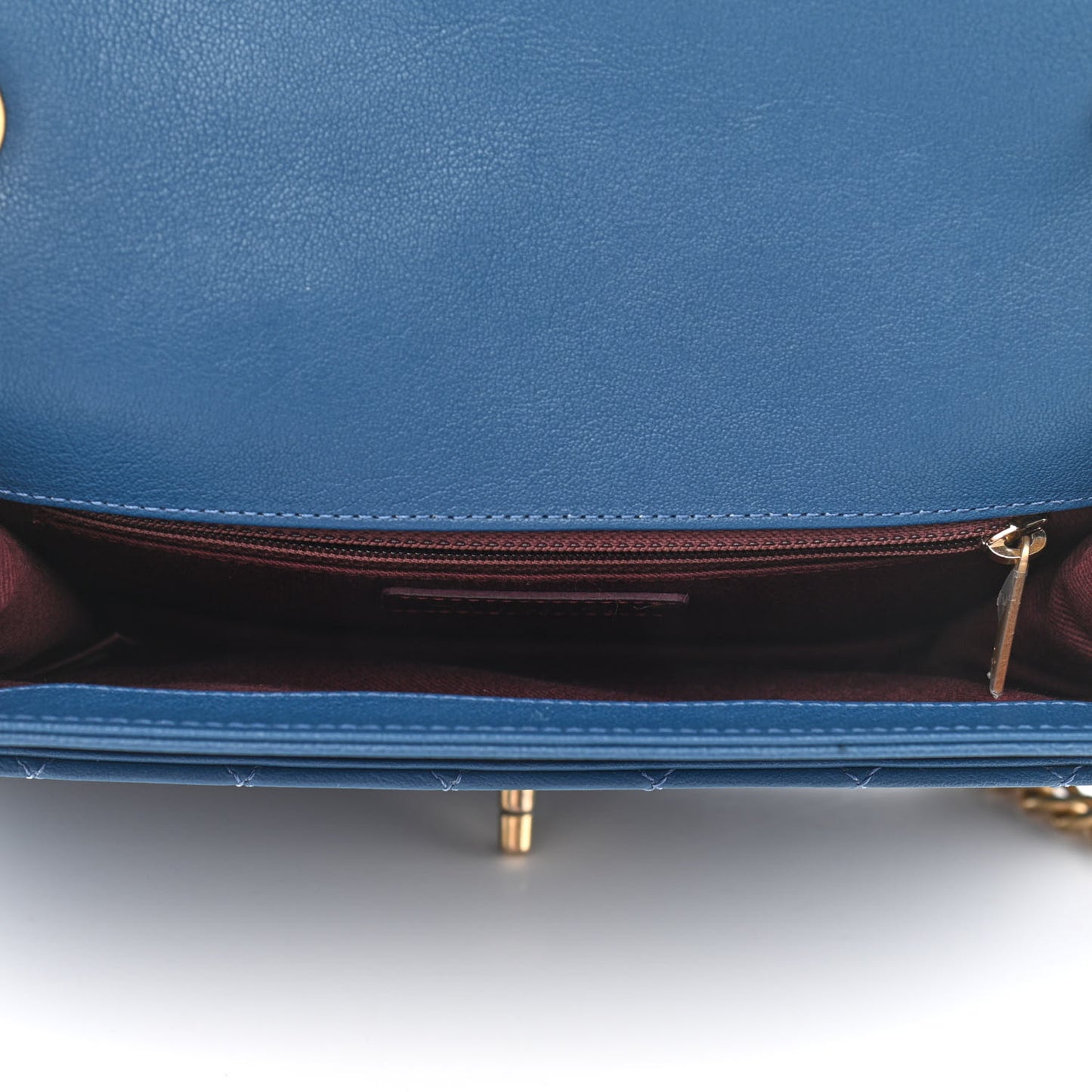 Sheepskin Stitched Chain Large Flap Bag Blue