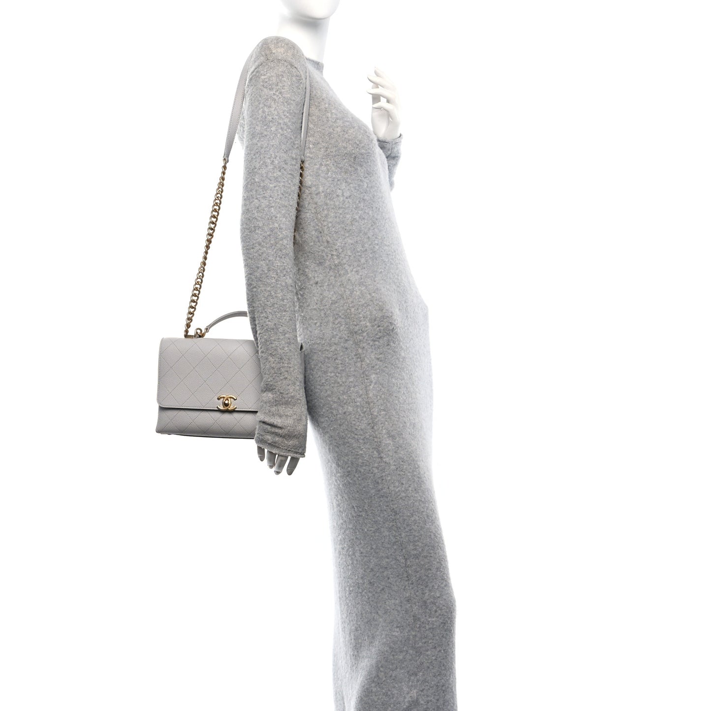 Grained Calfskin Small Stitched Flap Grey