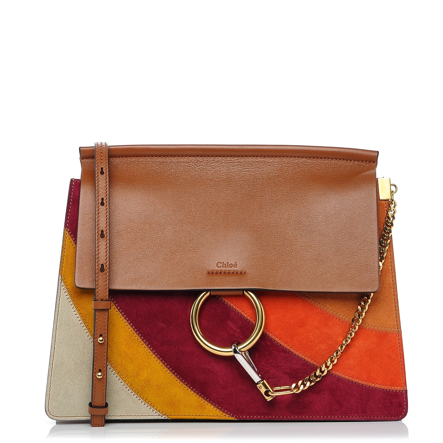 Chloe Calfskin Suede Rainbow Patchwork Medium Faye Shoulder Bag Caramel 1 of 6