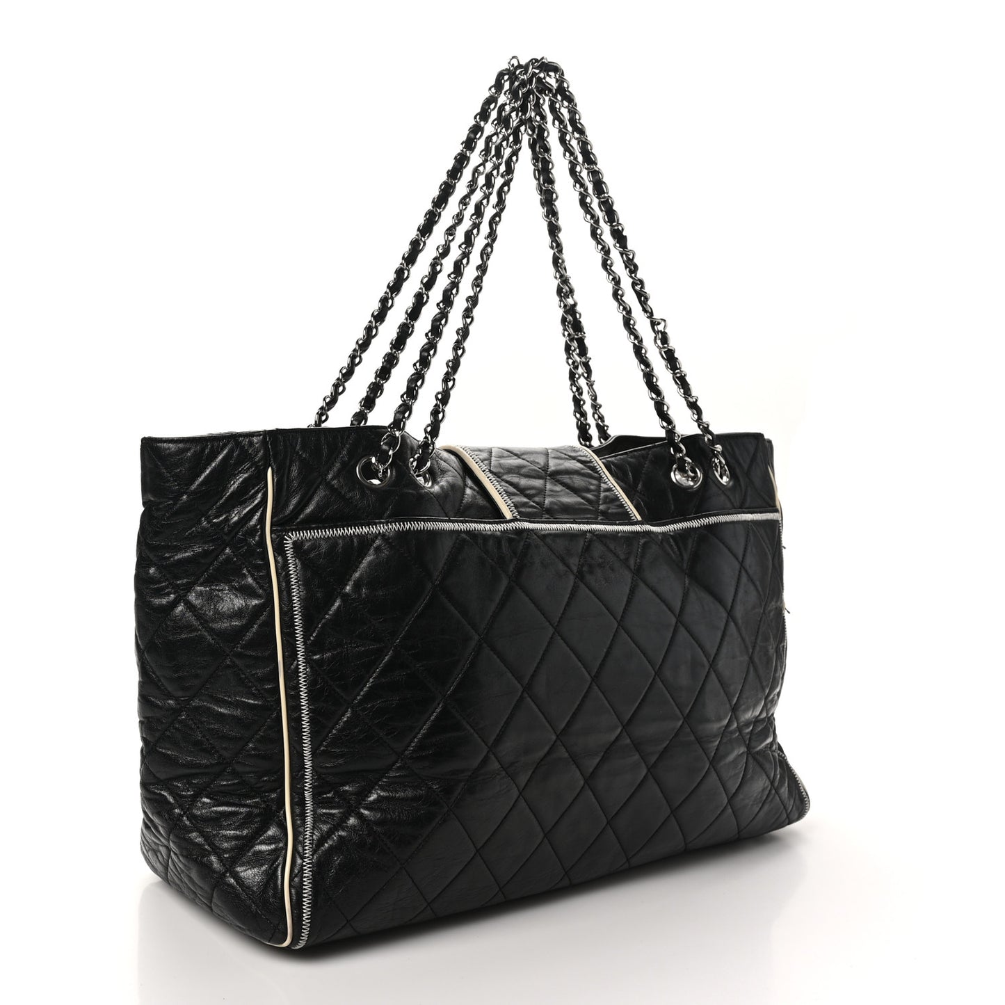 Lambskin Quilted Large East West Tote Black