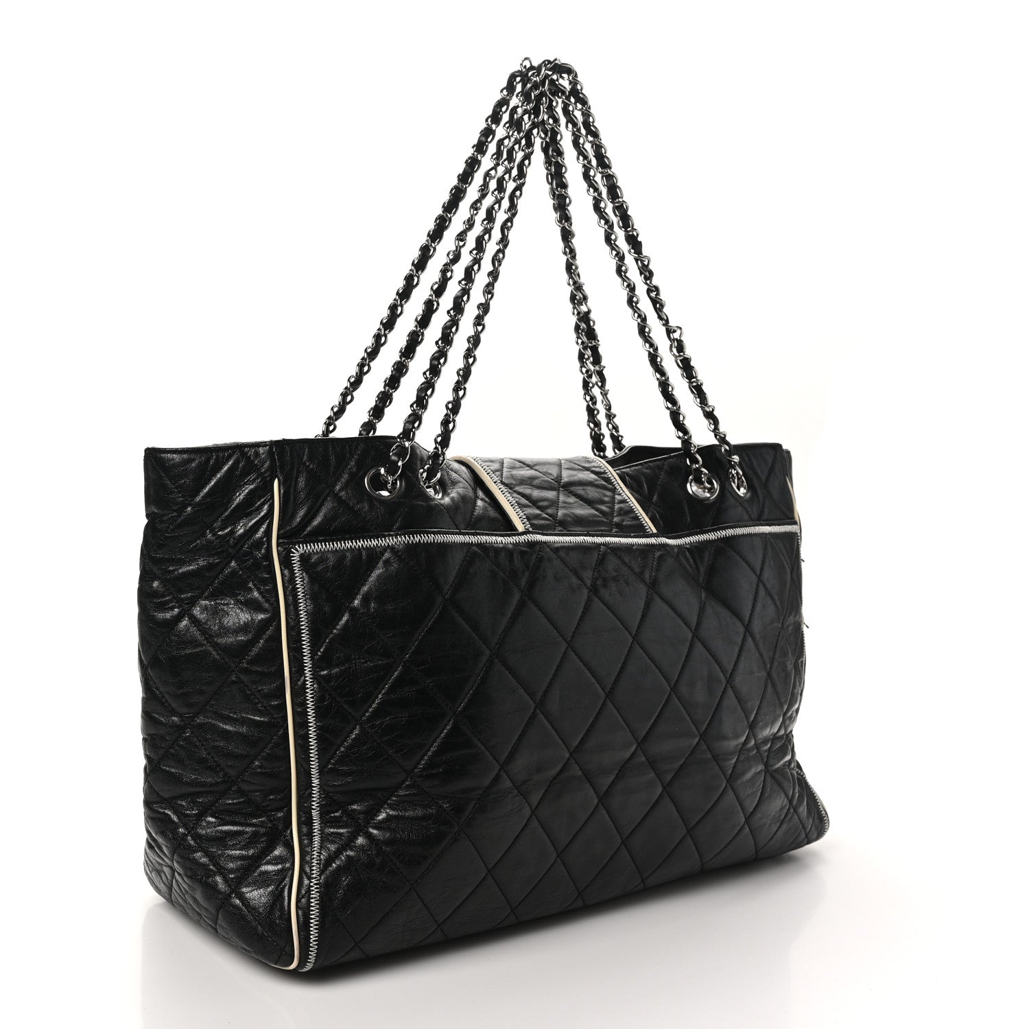 Chanel Lambskin Quilted Large East West Tote Black 3 of 10