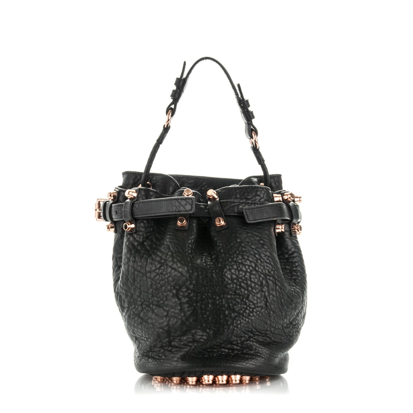 Pebbled Lambskin Diego Bucket Black Rose Gold Hardware