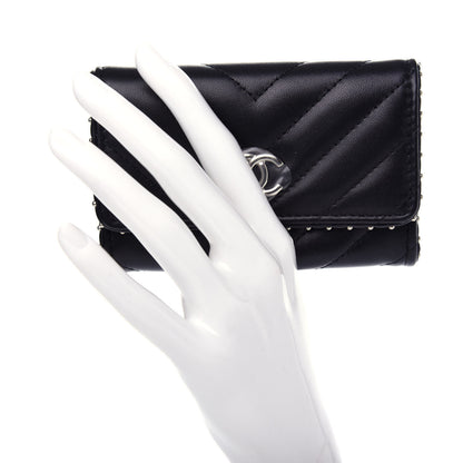 Chanel Lambskin Chevron Quilted Studded Card Holder Black 2 of 9