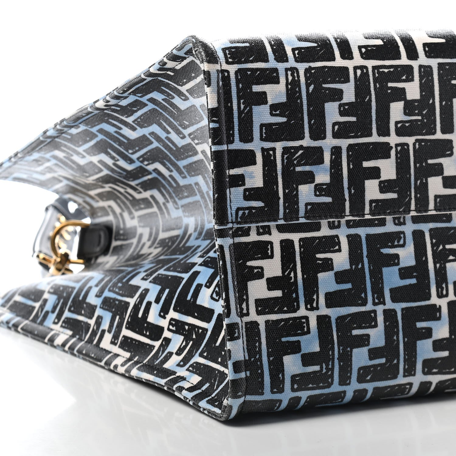 Fendi X JOSHUA VIDES Coated Canvas FF Cloudy Shopping Tote White Celeste Black 8 of 10