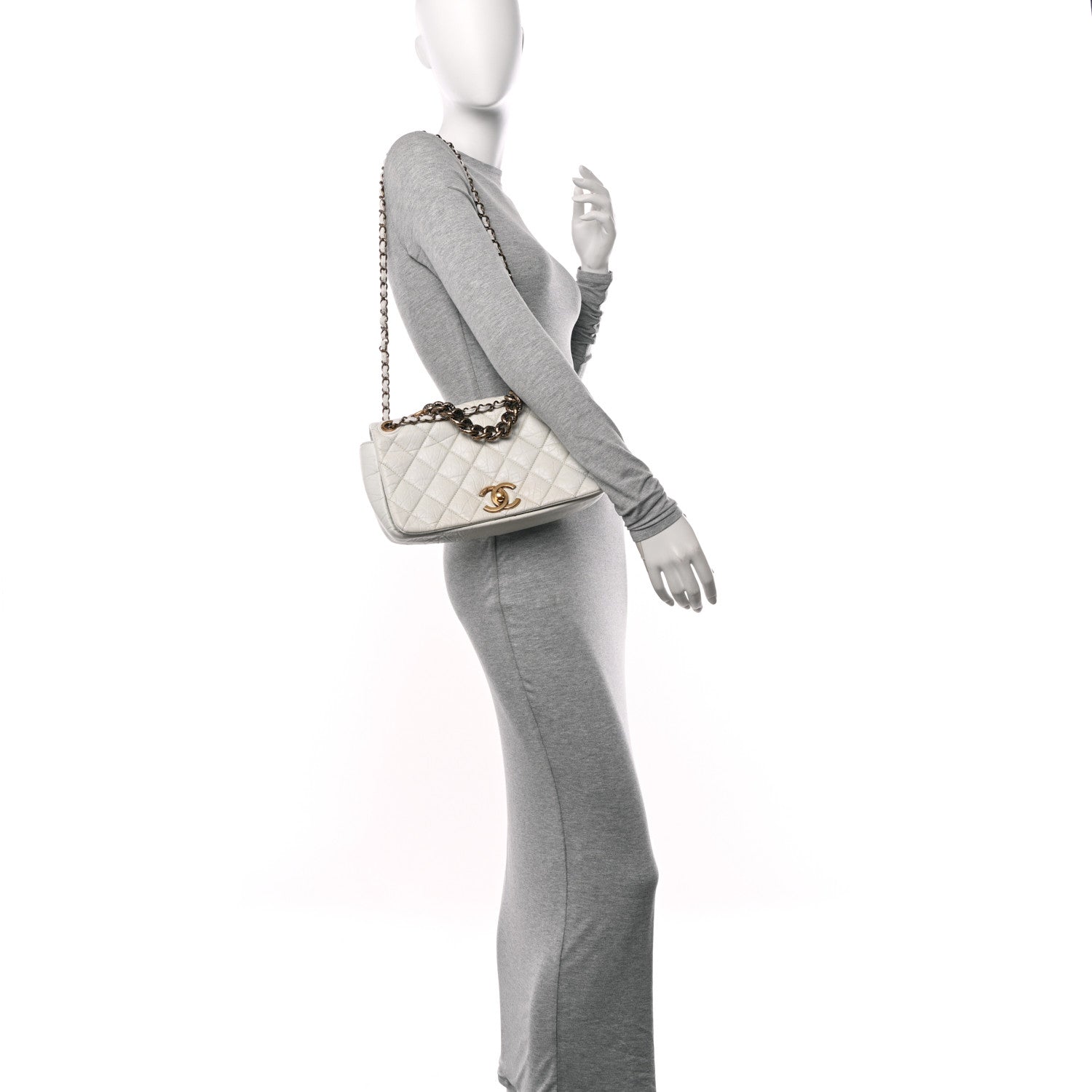 Chanel Aged Calfskin Quilted Medium Pondichery Flap White 2 of 12