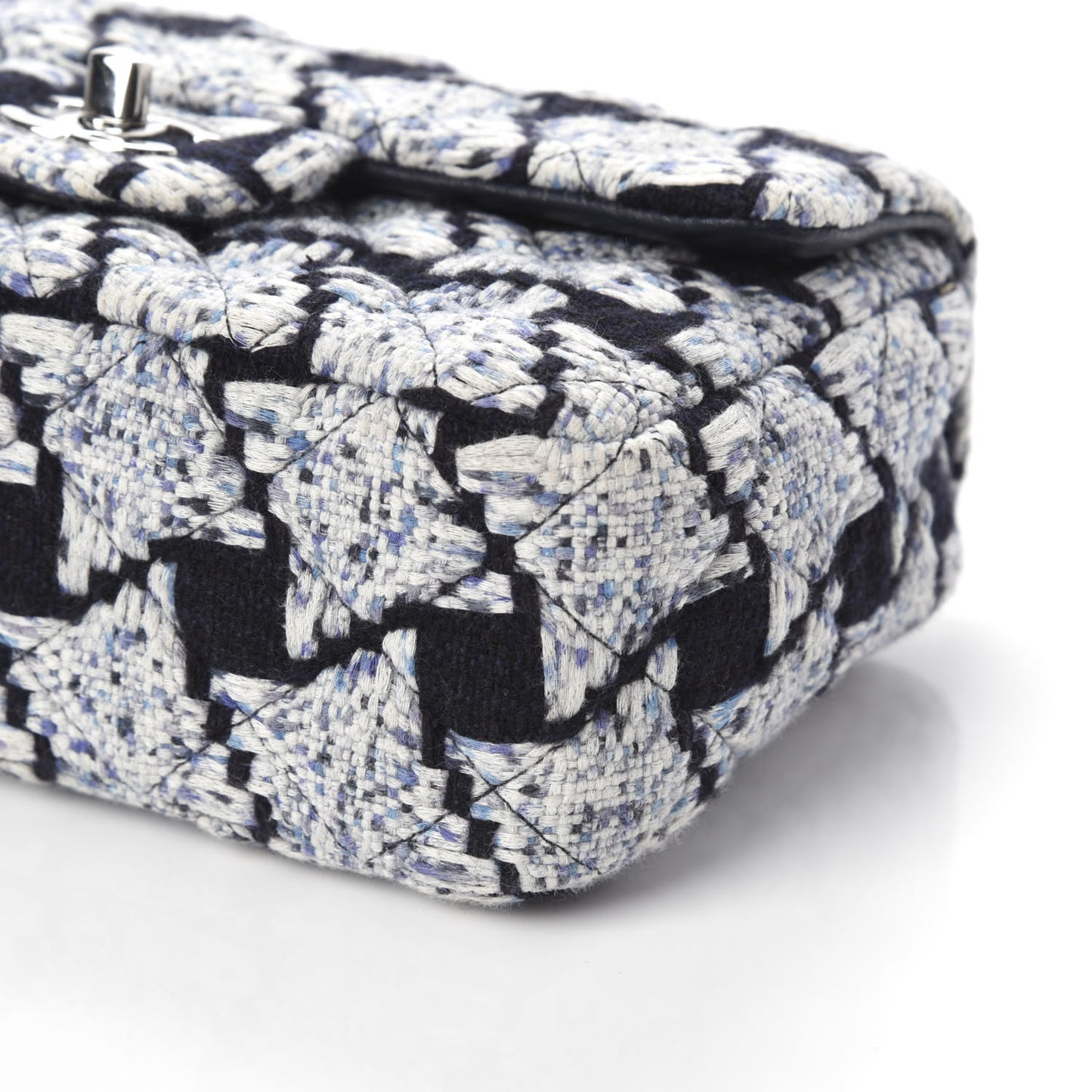 Tweed Quilted Mini Rectangular Flap Black White Light Blue