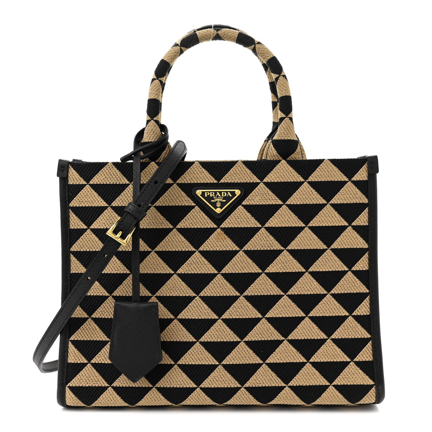 Prada Jacquard Saffiano Triangolo Symbole Embroidered Small Tote Black Corda 1 of 10