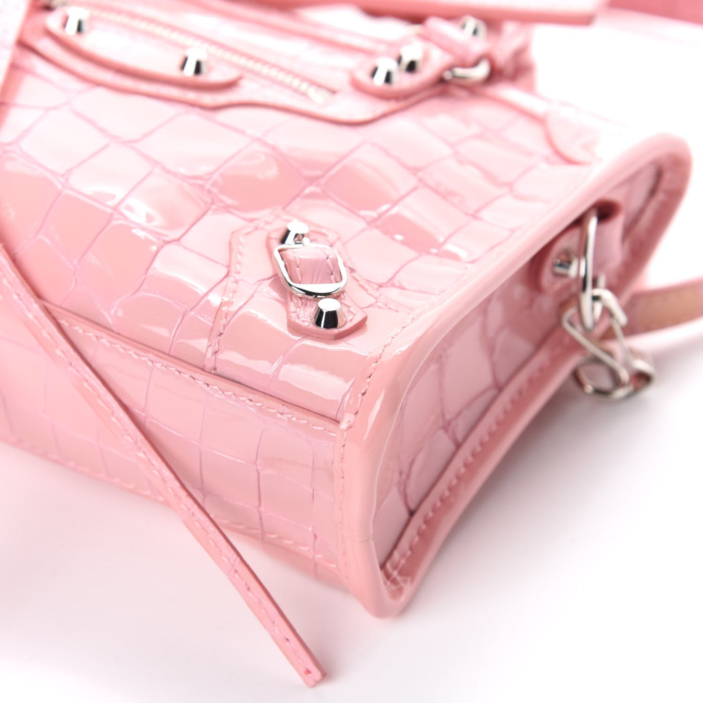 Patent Crocodile Embossed Classic Silver Hardware Nano City Light Pink