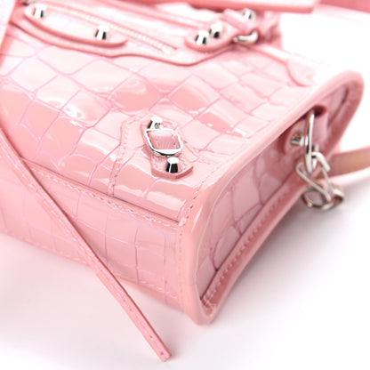 Balenciaga Patent Crocodile Embossed Classic Silver Hardware Nano City Light Pink 8 of 8