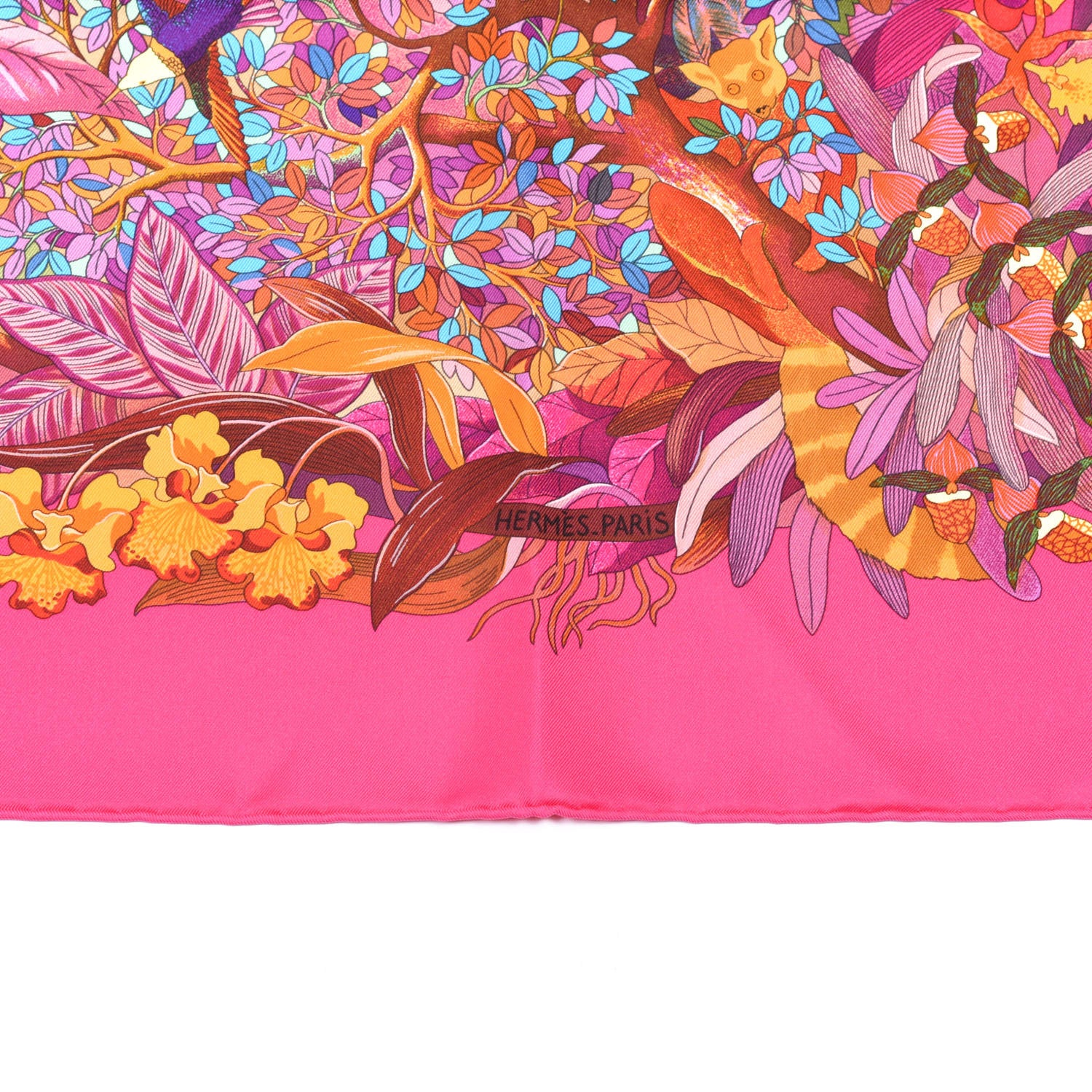 Hermes Silk Au Coeur de la Vie Scarf 90 Rose Vif Orange Violet 4 of 5