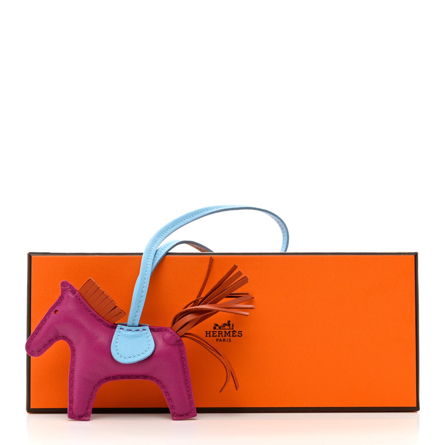 Hermes Milo Lambskin Grigri Rodeo Horse Bag Charm PM Rose Pourpre Cornaline Celeste 4 of 4