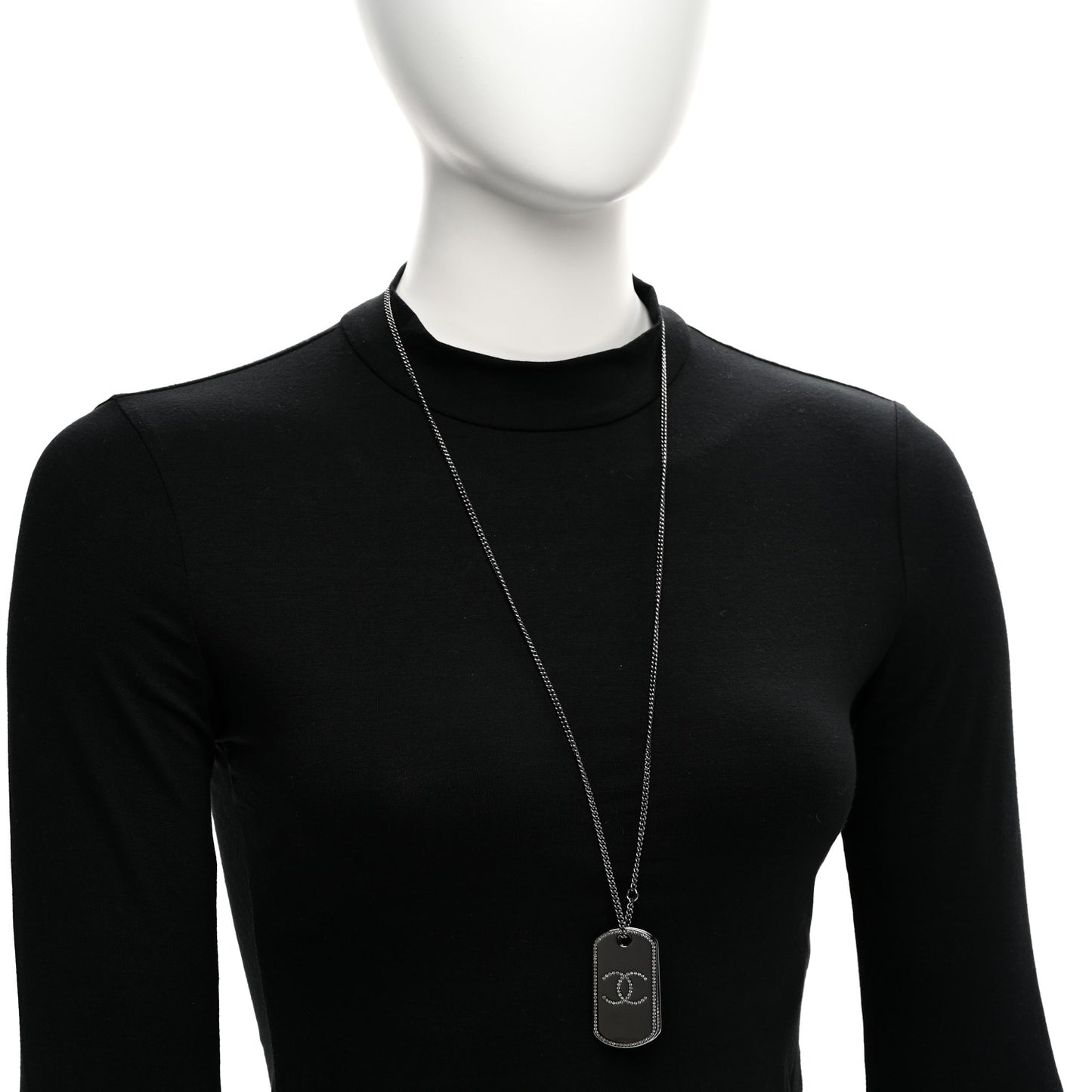 Metal Crystal Ruthenium Dog Tag Charm Necklace Black