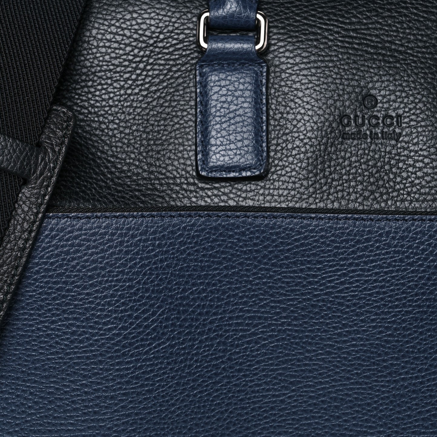 Pebbled Calfskin Large Cosmopolis Briefcase Black Navy