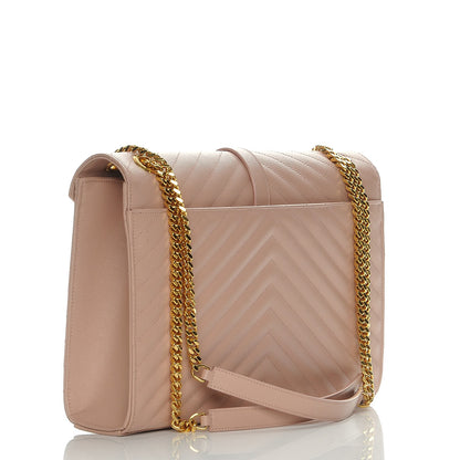 Saint Laurent Grain De Poudre Matelasse Chevron Large Monogram Satchel Light Dusty Rose 3 of 8