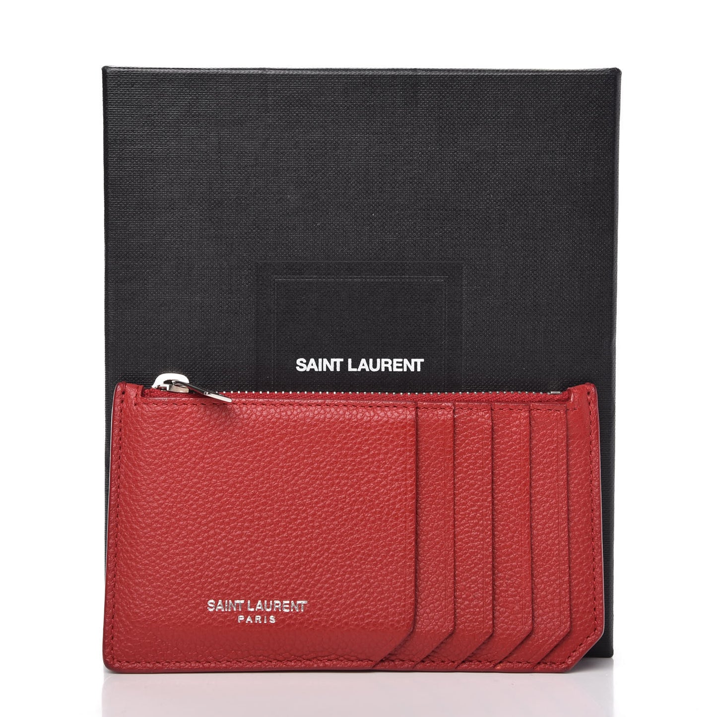 Grained Calfskin 5 Fragments Zip Pouch Card Holder New Red
