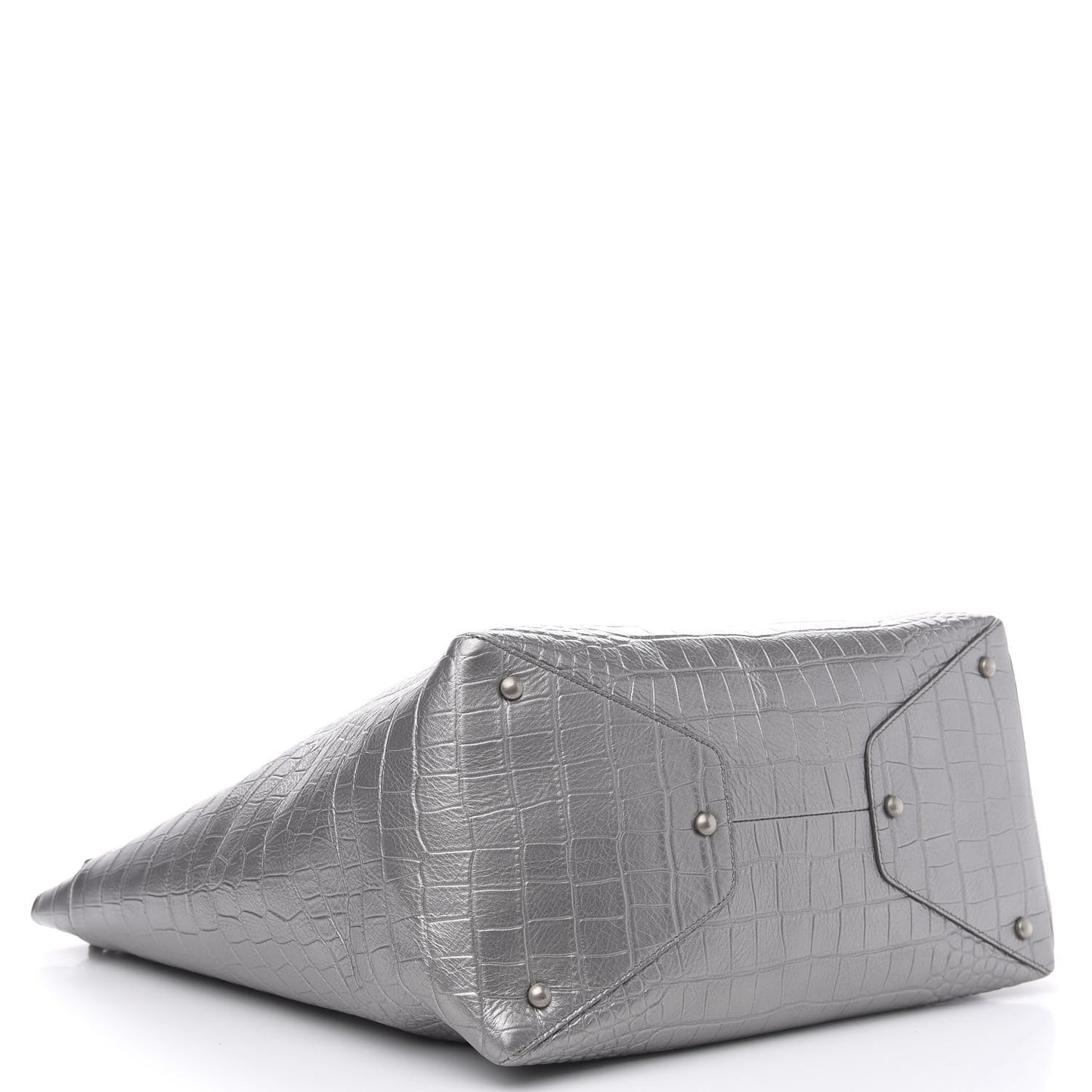 Calfskin Crocodile Embossed Large Cocodile Shopping Tote Silver