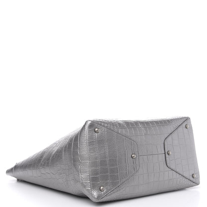 Chanel Calfskin Crocodile Embossed Large Cocodile Shopping Tote Silver 4 of 9