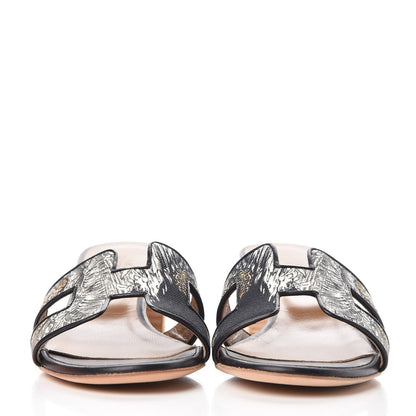 Hermes Canvas Tatoo Print Oasis Equator Sandals 37 Black 2 of 10