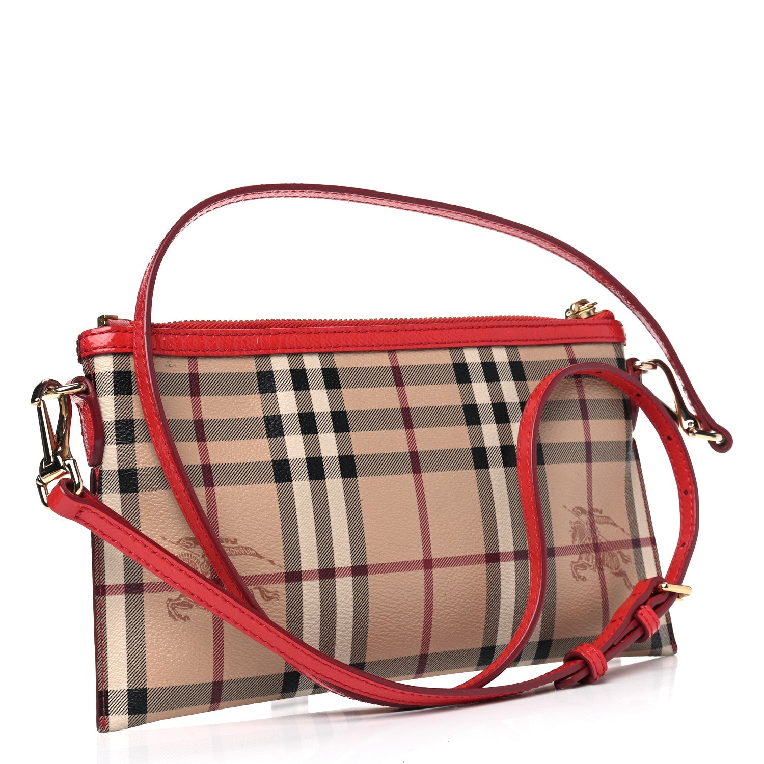 Burberry Haymarket Check Small Peyton Crossbody Clutch Bag Red 2 of 8
