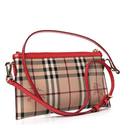 Burberry Haymarket Check Small Peyton Crossbody Clutch Bag Red 2 of 8