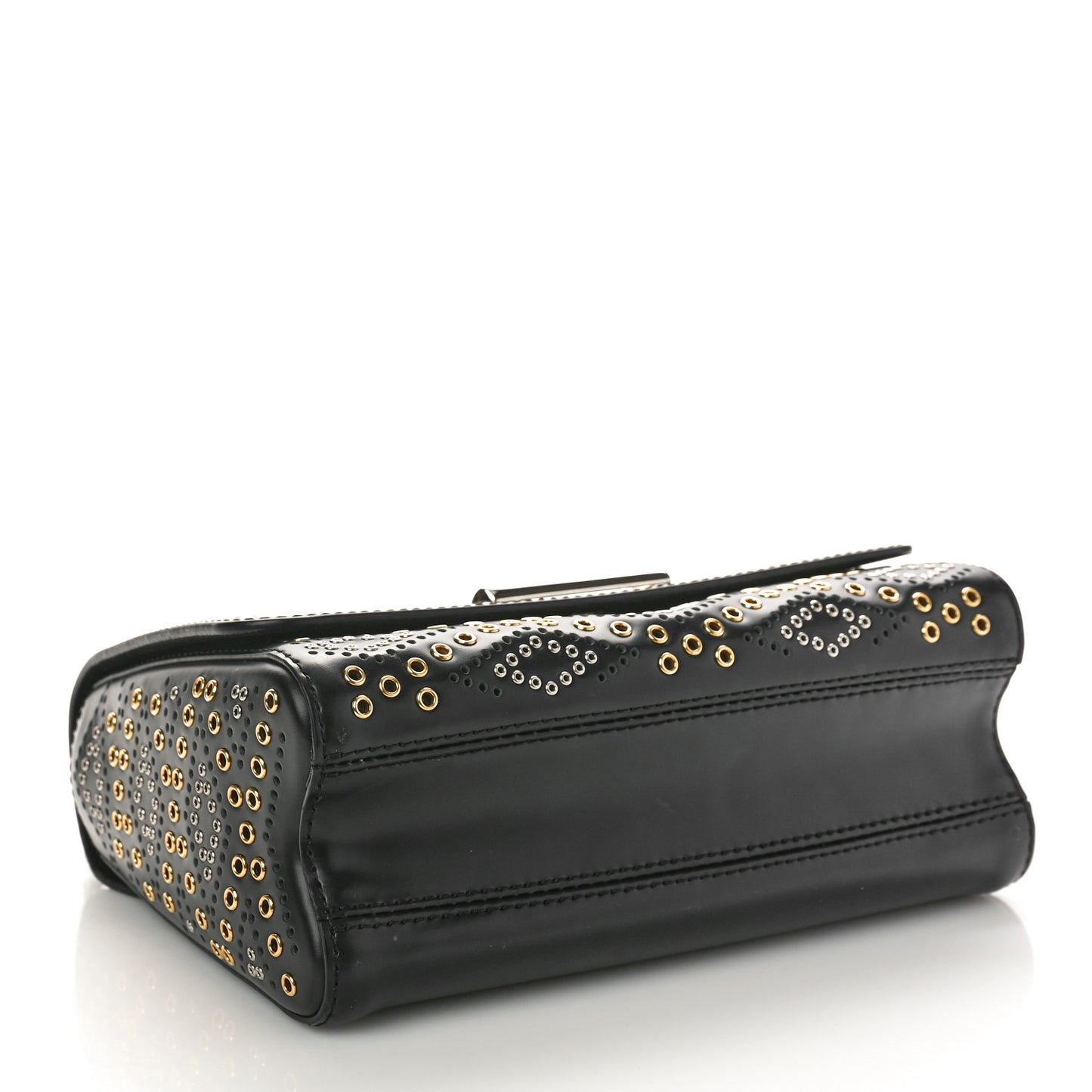 Calfskin Eyelet Twist Shoulder Bag MM Black
