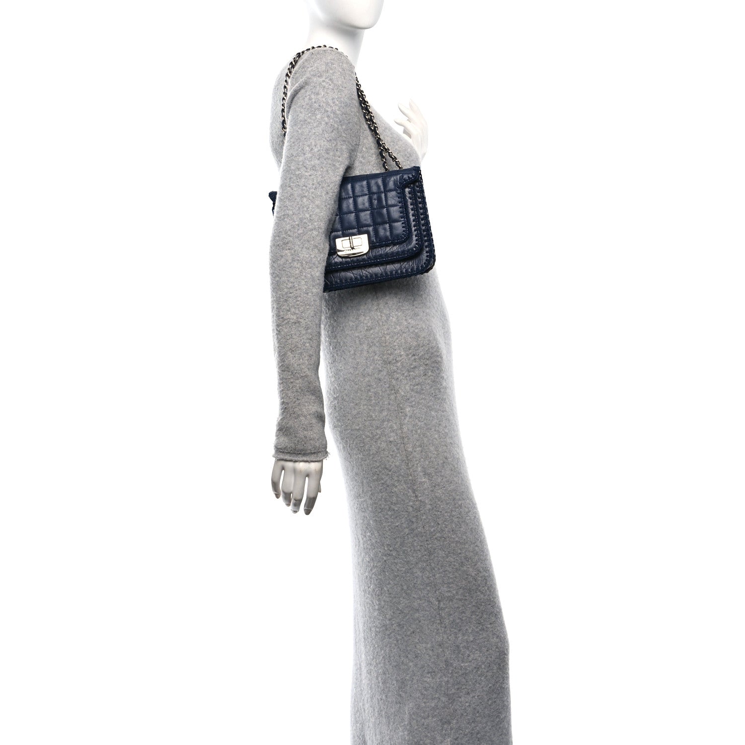 Chanel Aged Calfskin Square Quilted Mademoiselle Crochet Flap Navy 2 of 10