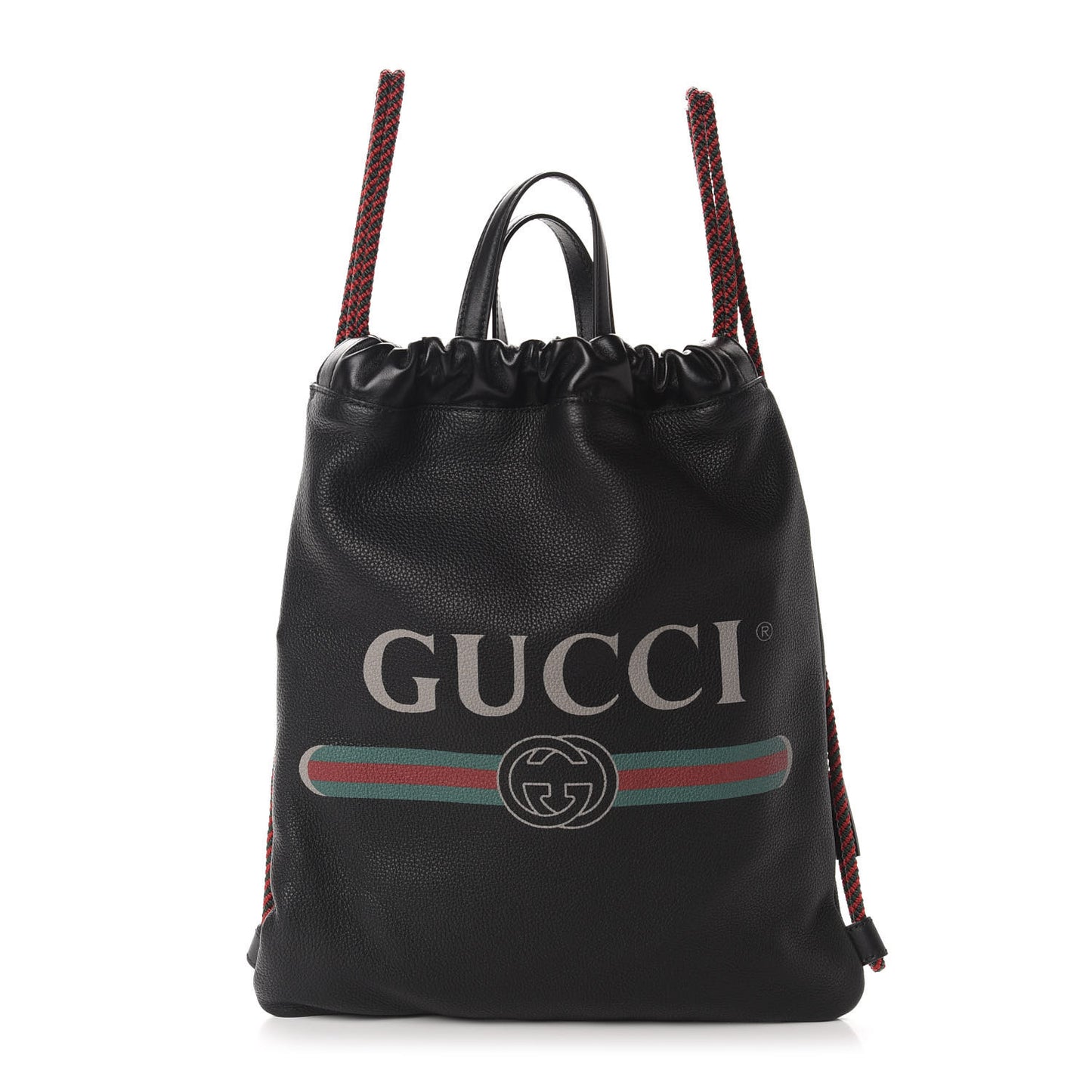 Calfskin Logo Drawstring Backpack Black
