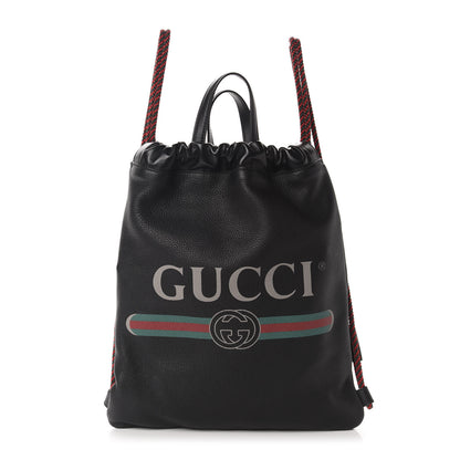 Gucci Calfskin Logo Drawstring Backpack Black 2 of 10