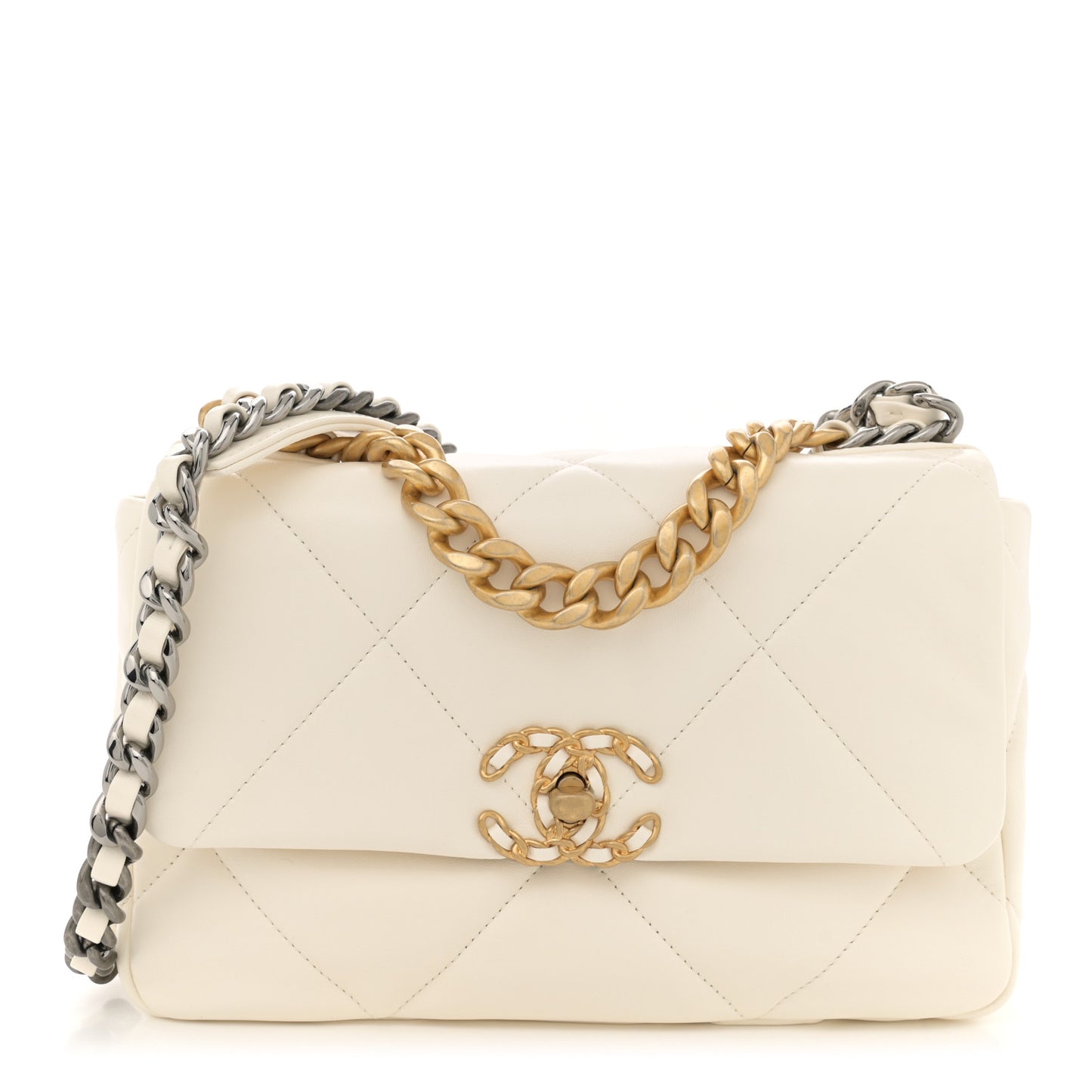 Lambskin Quilted Medium Chanel 19 Flap White