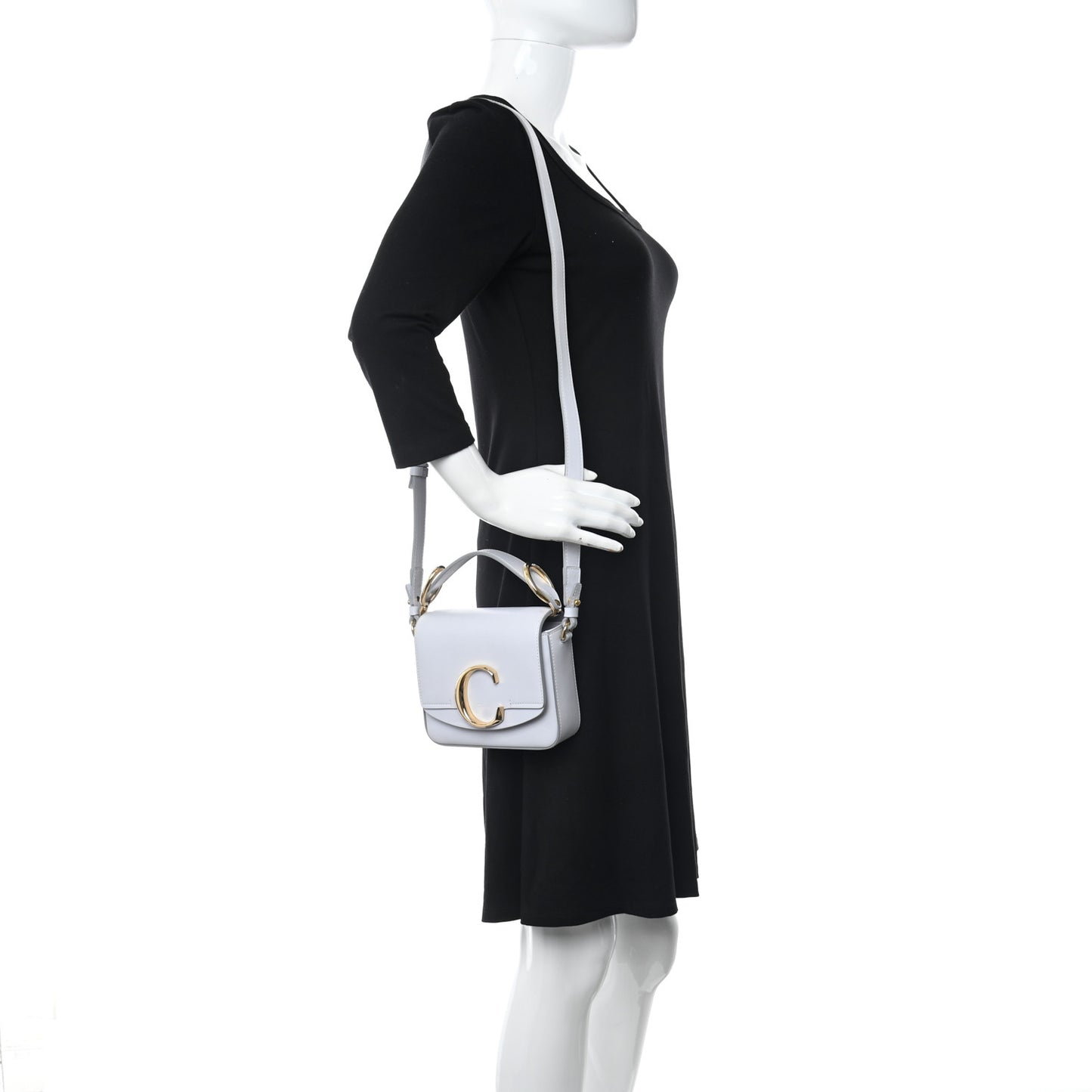 Shiny Calfskin Suede Mini C Double Carry Brilliant White