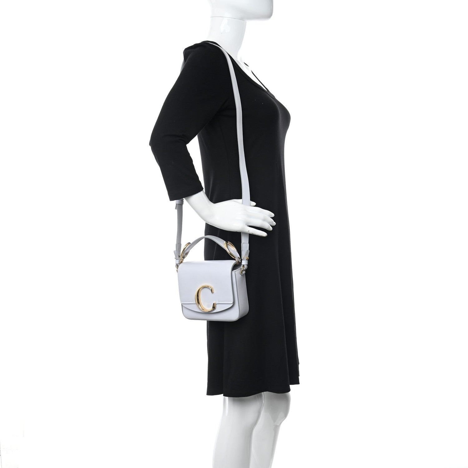 Chloe Shiny Calfskin Suede Mini C Double Carry Brilliant White 2 of 10
