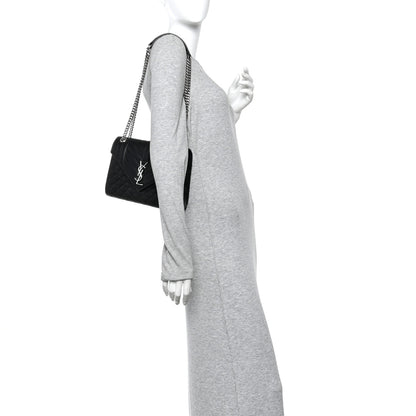 Saint Laurent Grain De Poudre Textured Mixed Matelasse Triquilt Medium Monogram Satchel Black 2 of 14