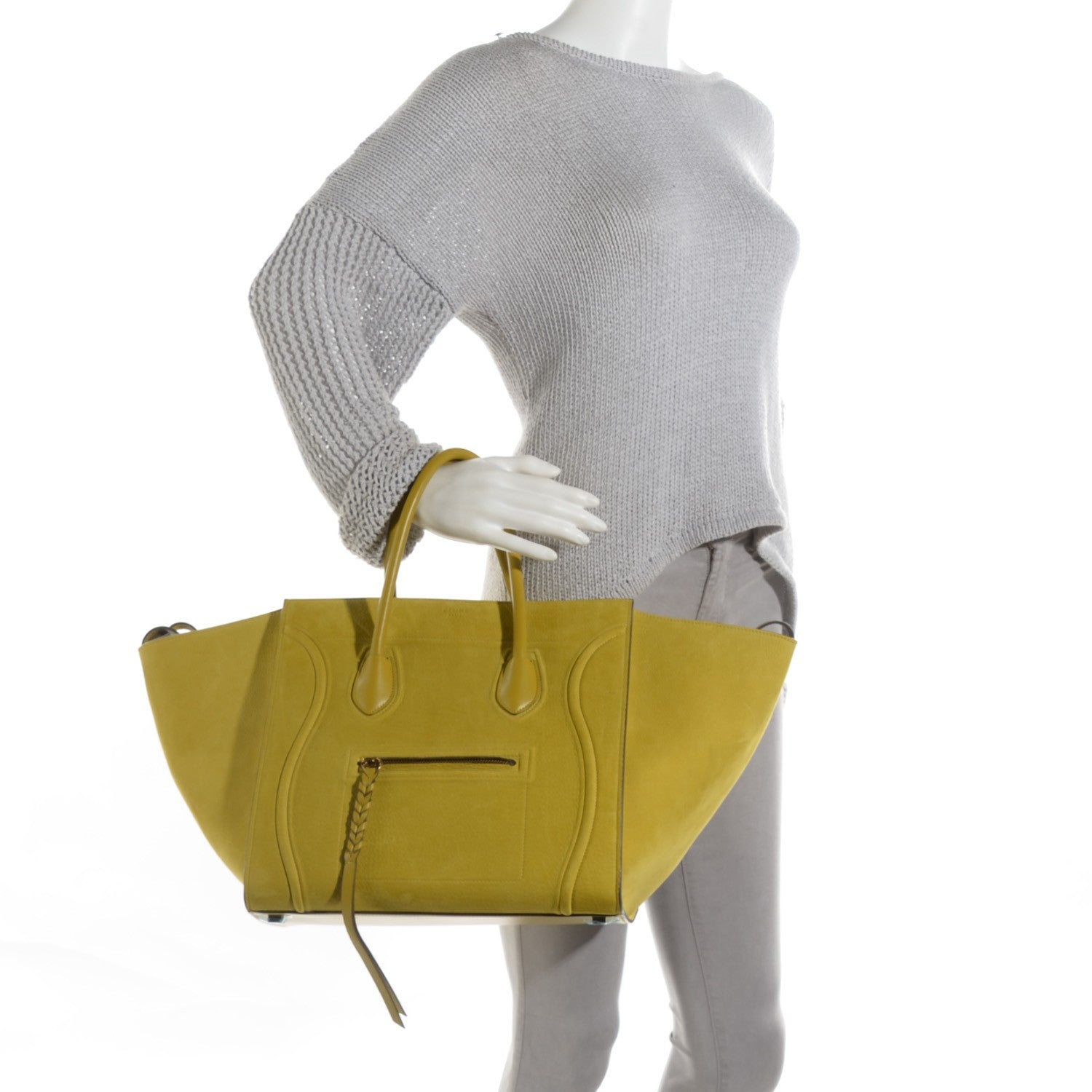 Celine Nubuck Medium Phantom Luggage Chartreuse 2 of 7