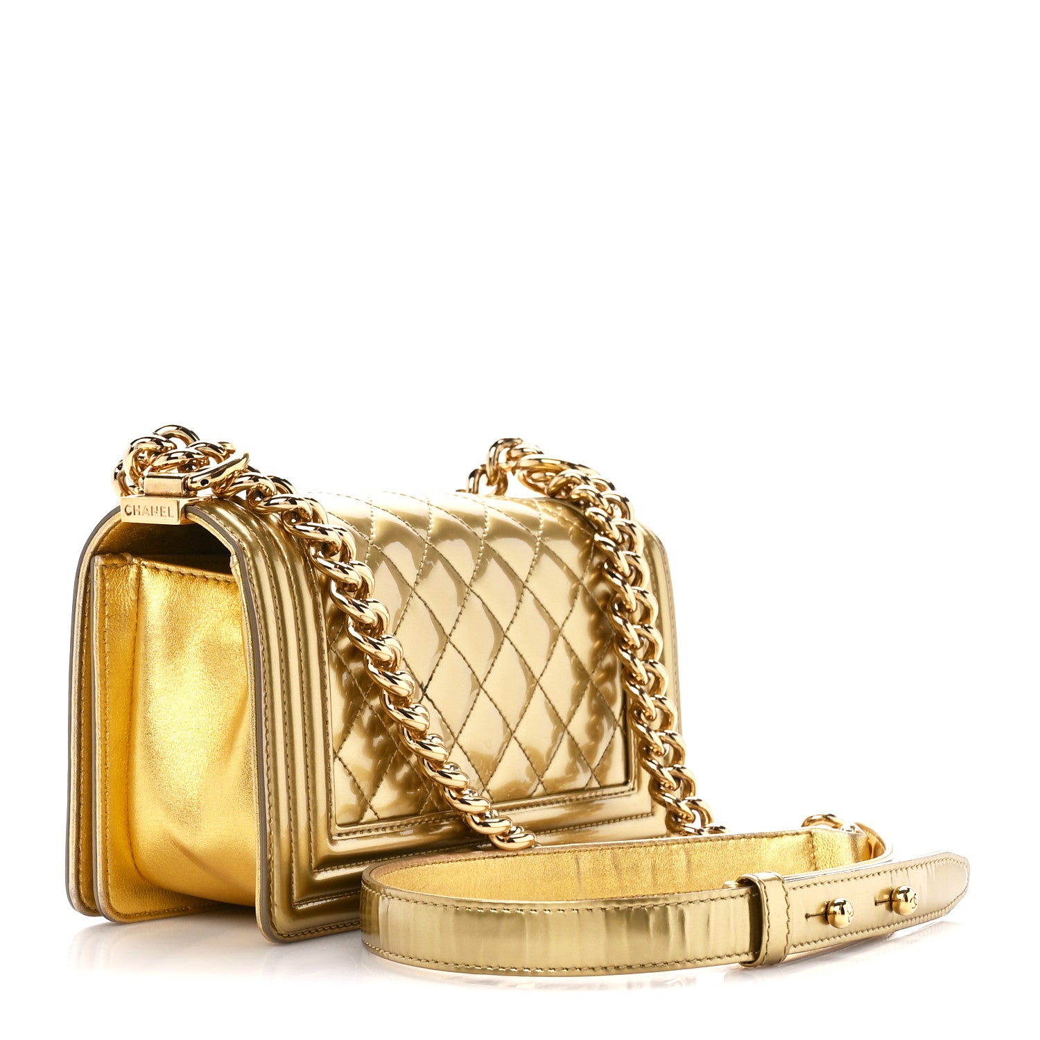 Chanel Metallic Patent Calfskin Quilted Small Boy Flap Gold 3 of 11