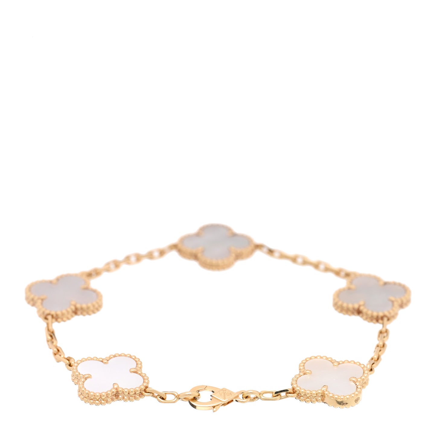 18K Yellow Gold Mother of Pearl 5 Motifs Vintage Alhambra Bracelet