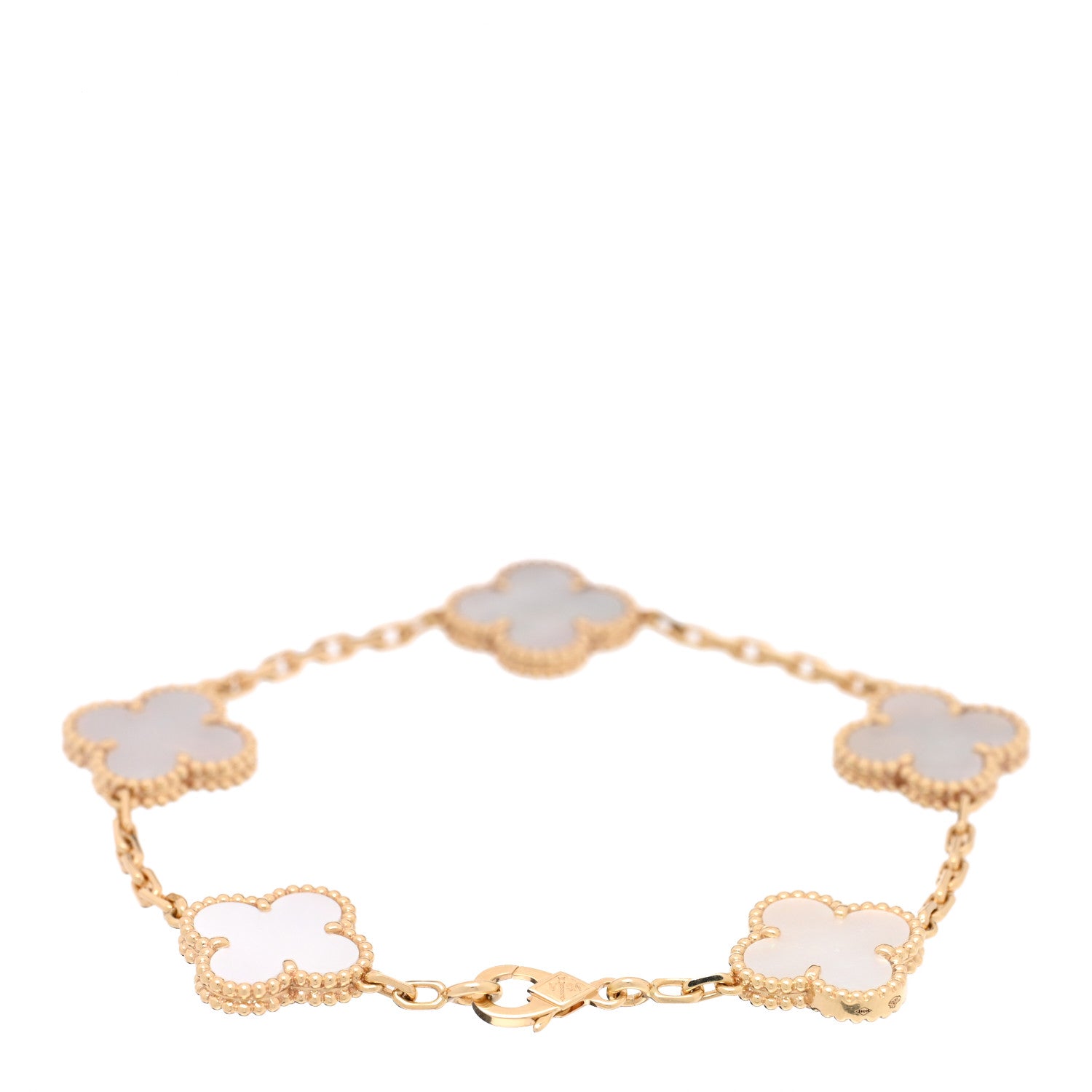 Van Cleef & Arpels 18K Yellow Gold Mother of Pearl 5 Motifs Vintage Alhambra Bracelet 2 of 4