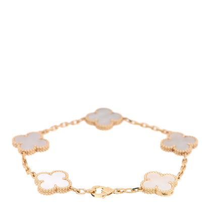 Van Cleef & Arpels 18K Yellow Gold Mother of Pearl 5 Motifs Vintage Alhambra Bracelet 2 of 4